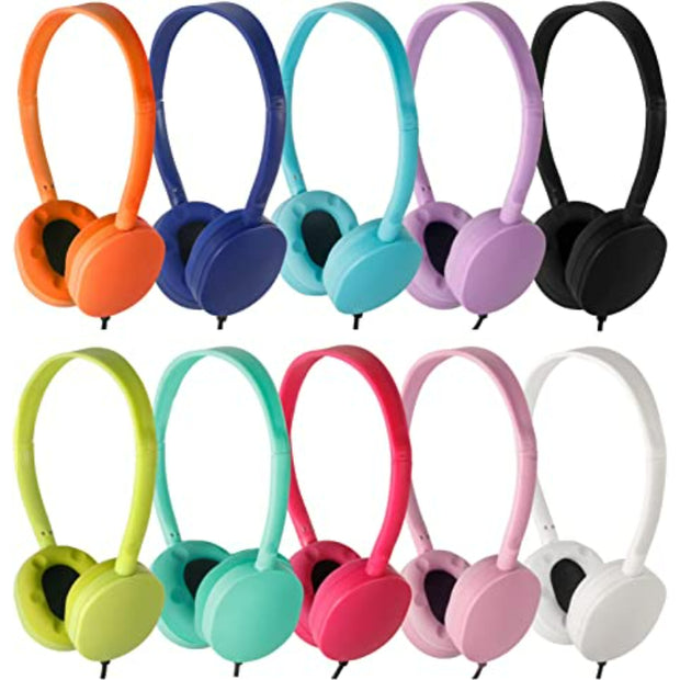 10 Pack Headphones for Kids School Classroom Bulk Multi Colored