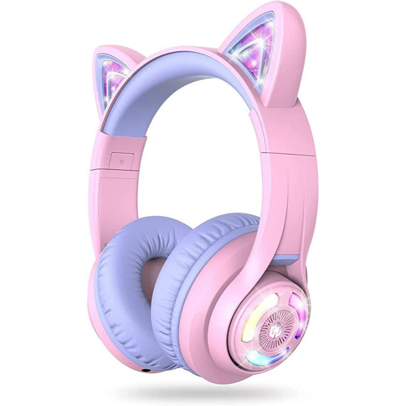 Cat Ear Kids Bluetooth Headphones,LED Light Up Over Ear Kids Wireless Headphones with Mic