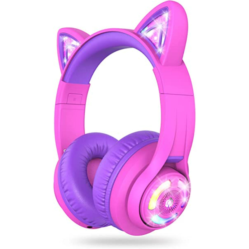 Cat Ear Kids Bluetooth Headphones,LED Light Up Over Ear Kids Wireless Headphones with Mic