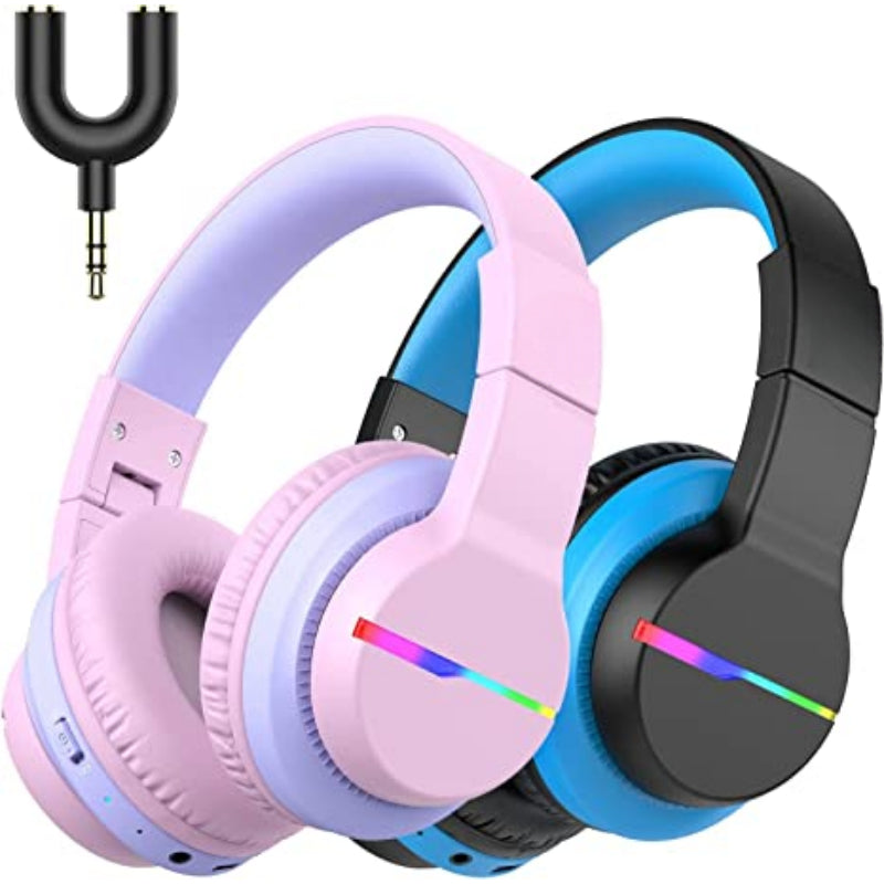 Pack Of 2 Kids Bluetooth Headphones,Colorful LED Lights Wireless Kids Headphones